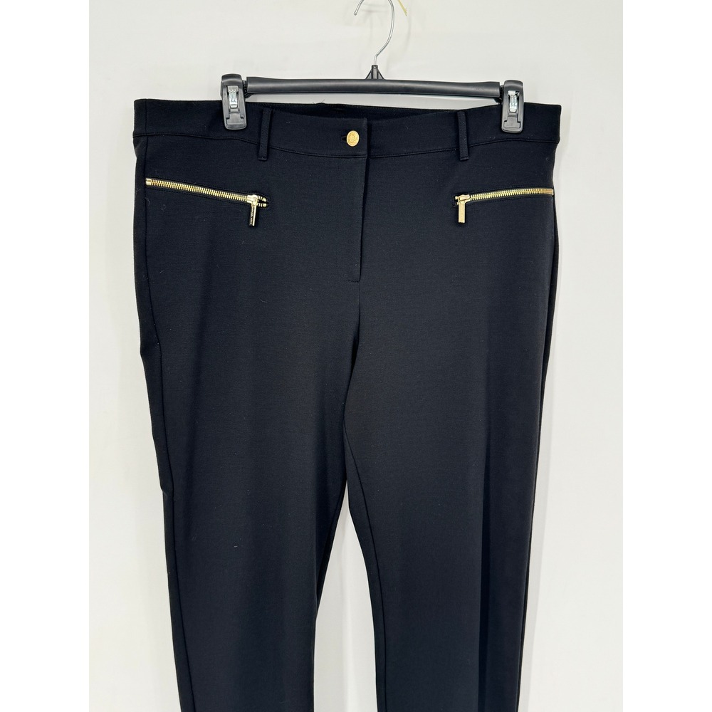 Michael Kors Skinny Trousers Womens 18W Black Good Gold Zip Hardware Stretch - Picture 2 of 13